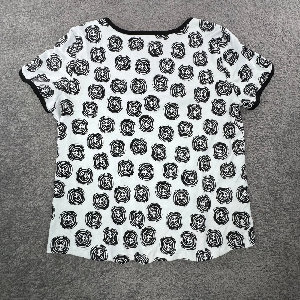 Allison Daley Womens XL Black White Abstract Swirl Keyhole Neck Short Sleeve Top